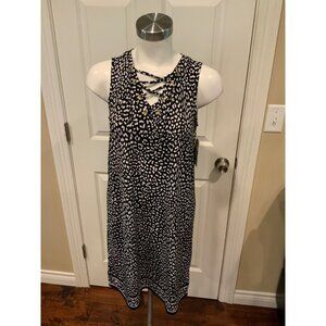 Michael Kors Black & White Animal Print Sleeveless Dress W/ Neck Tie, Size S